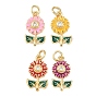 Латунные микро проложить кубического циркония подвески, , с эмалью и кольцами для прыжков, реальный 18 k позолоченный