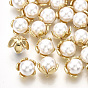 Breloques en plastique imitation perle abs, avec les accessoires en laiton, fleur, réel 18 k plaqué or