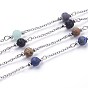 Handmade Beaded Chains, Unwelded, with Natural Gemstone and Iron Needle