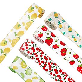 Nbeads 5 Colors Polyester Ribbon, Single Face Fruits Paragraph Pattern, for Gift Wrapping, Floral Bows Crafts Decoration
