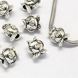 Alloy European Beads, Large Hole Beads, Fish, 14x12x9.5mm, Hole: 5mm