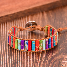 Colorful Seven-Strand Stone Bracelet with Natural Emperor Stone and Leather Clasp