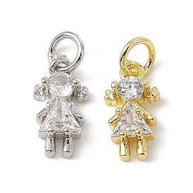 Brass Micro Pave Cubic Zirconia Charms, with Jump Rings, Girl Charms