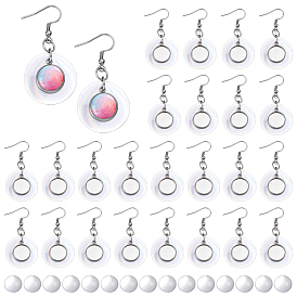 Серьги-подвески из натуральной ракушки капиз, с 304 нержавеющей сталью и плоским круглым подносом и прозрачными стеклянными кабошонами