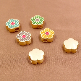 Matte Gold Color Plated Alloy European Beads, with Enamel, Large Hole Beads, Flower