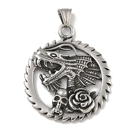 304 Stainless Steel Big Pendants, Dragon Skull Charm