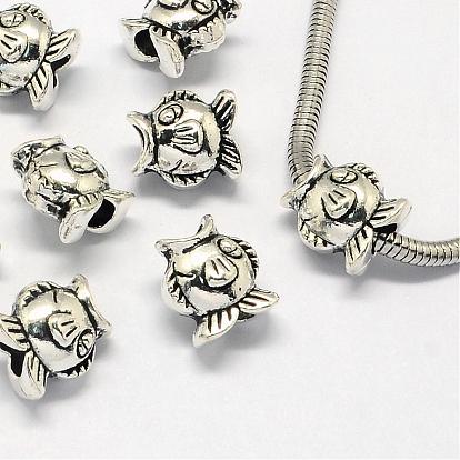 Alloy European Beads, Large Hole Beads, Fish, 14x12x9.5mm, Hole: 5mm
