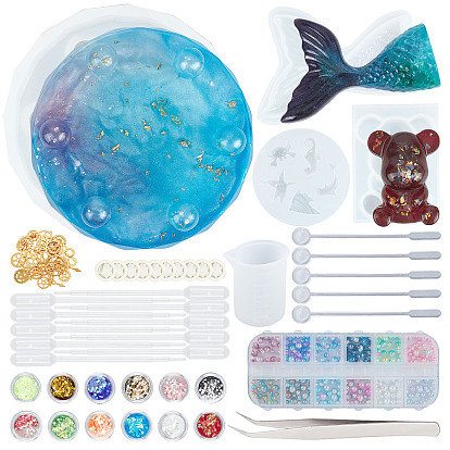 Olycraft diy комплект, с 304 пинцетом из нержавеющей стали, латексные кроватки, пластиковый стержень для перемешивания и пипетки, Силиконовые формы, абс пластмассовые имитационные жемчужные кабошоны, блестки