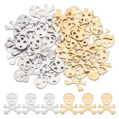 40Pcs 2 Colors 304 Stainless Steel Pendants, Skull