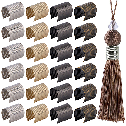 120Pcs 4 Colors Iron Folding Crimp Ends without Loop, Opening Crimps for Tassel Cord, Textured Column