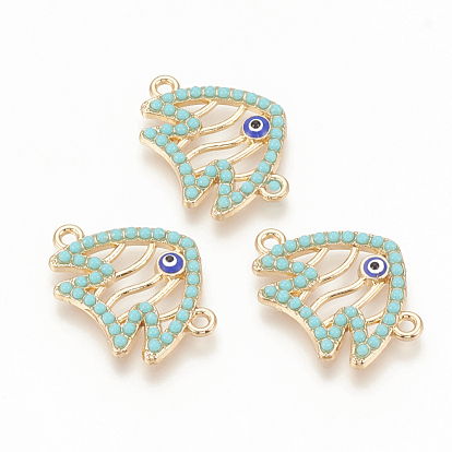 Alloy Enamel Links Connectors, with Resin, Fish with Evil Eye
