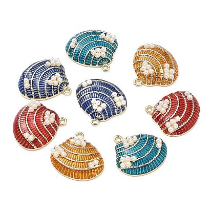 Laiton émail pendentifs, sans cadmium et sans nickel et sans plomb, avec perles d'imitation en plastique ABS, réel 18 k plaqué or, charme de coquillage