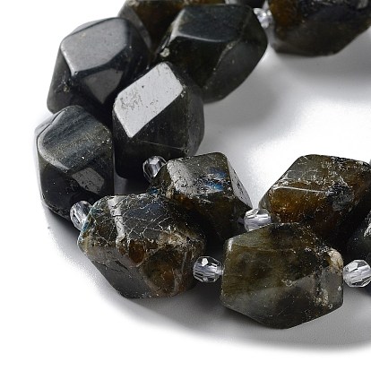 Natural Larvikite Beads Strands, with Seed Beads, Faceted, Rhombus