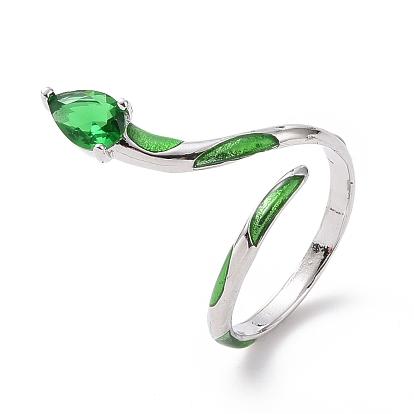 Cubic Zirconia Snake Wrap Open Cuff Ring, Platinum Plated Brass Jewelry for Women