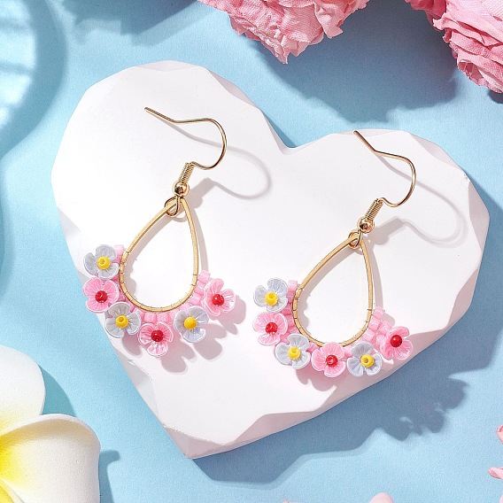 Серьги-капли из смолы и стеклянных бусин, С 304 результатами из нержавеющей стали, золотые