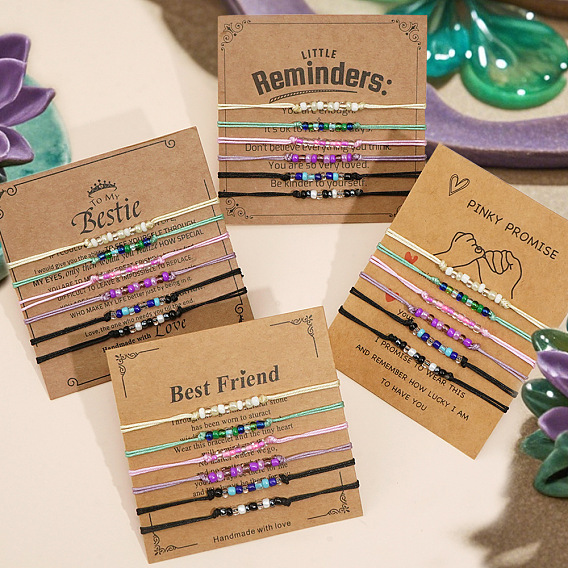 Bracelets d'amitié tressés en perles de verre ajustables, parfaits au quotidien et à offrir.