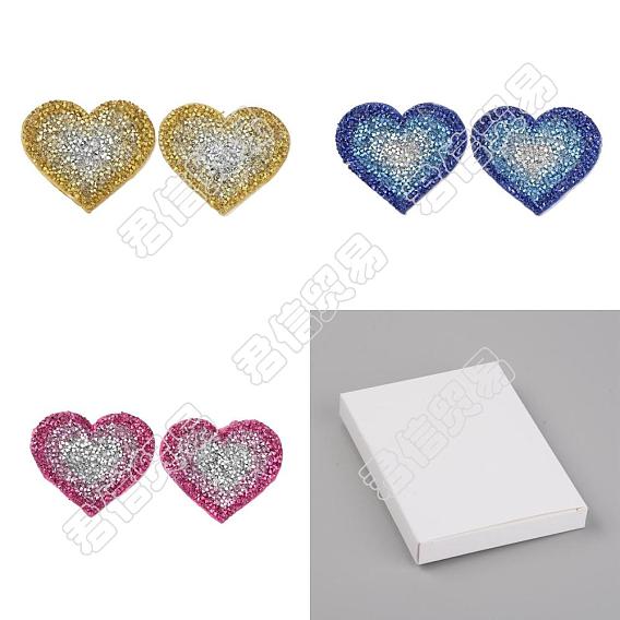 6pcs 3 couleurs coeur strass hotfix, accessoires de costumes, couture artisanat décoration