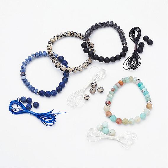 Natural Gemstone Stretch Bracelets, with Brass Spacer Beads, Abacus and Round, Faceted