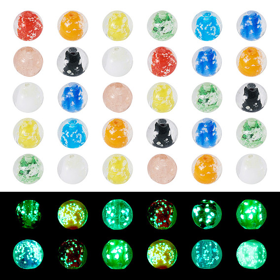 50 шт. Светящиеся бусины лэмпворк ручной работы., круглые, светится в темноте