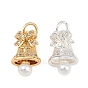 Латунные микро проложить кубического циркония подвески, колокольчик с бантом, с искусственным жемчугом и соединительным кольцом