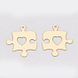 Brass Pendants, Puzzle Piece, Etched Metal Embellishments, Long-Lasting Plated, Puzzle with Heart