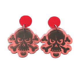 Acrylic Skull Dangle Stud Earrings, Halloween Iron Jewelry for Women