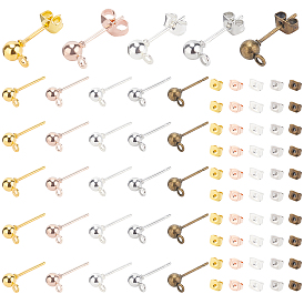 400Pcs 10 Style Iron Ball Stud Earring Findings, with Loop, Nickel Free