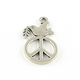 Pendentifs en alliage de style tibétain, signe de paix avec colombe de la paix, sans cadmium et sans plomb