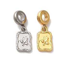 304 Stainless Steel European Dangle Charms, Large Hole Pendants, Rectangle with Butterfly Pattern