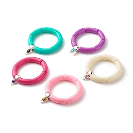 Chunky Acrylic Tube Beads Stretch Bracelet, Flat Round Plastic Tube Bails Bracelet for Women