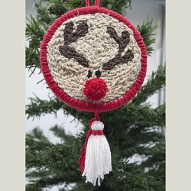 Punch Embroidery Starter Kit, Including Plastic Embroidery Hoop, Alloy Needle, Punch Needle Pen, Fabric, Felt, Threader, Water Removal Pen and 5 Colors Threads, Christmas Reindeer Pattern