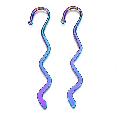 Rainbow Color Alloy Bookmark Findings, Wave Hook Bookmark Findings with Hole, Cadmium Free & Nickel Free & Lead Free