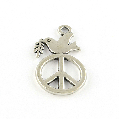 Pendentifs en alliage de style tibétain, signe de paix avec colombe de la paix, sans cadmium et sans plomb