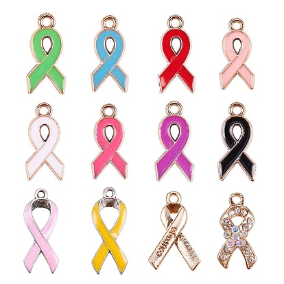 Alloy Pendants, Awareness Ribbon, Golden