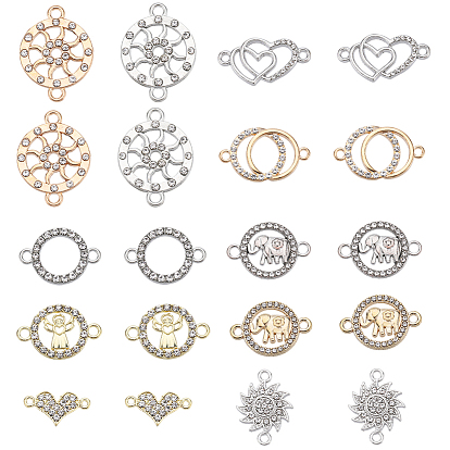 40 шт. 10 стили сплав соединительные подвески с кристаллами горный хрусталь, плоский круглый и кольцо и сердце, разнообразные