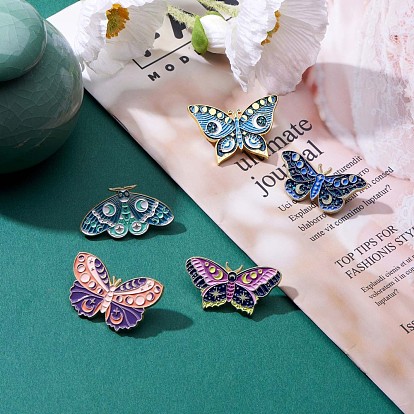 5Pcs 5 Style Moon Phase Butterfly Enamel Pins, Gold Plated Alloy Badges for Backpack Clothes