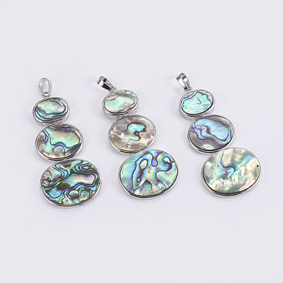 Abalone Shell/Paua Shell Big Pendants, with Platinum Tone Brass Bail