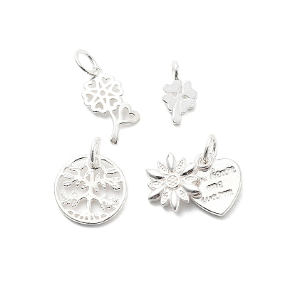 925 серебряные шармы, сердце цветок клевер дерево жизни денежное дерево, серебряный цвет гальваническим