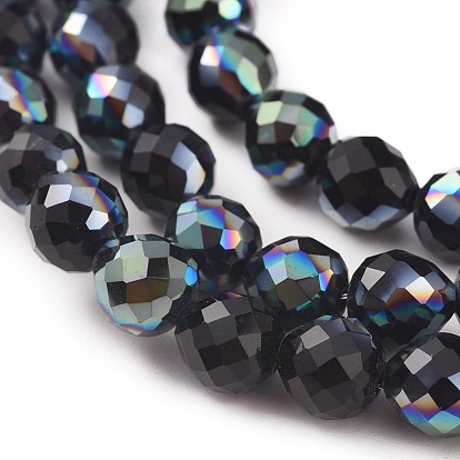 Electroplate Glass Beads Strands, Half Plated, Faceted, Strawberry