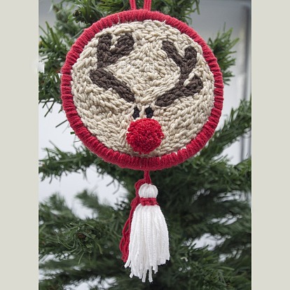 Punch Embroidery Starter Kit, Including Plastic Embroidery Hoop, Alloy Needle, Punch Needle Pen, Fabric, Felt, Threader, Water Removal Pen and 5 Colors Threads, Christmas Reindeer Pattern