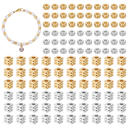 CHGCRAFT 120Pcs 4 Style Brass Spacer Beads, Long-lasting Plated, Fancy Cut, Flat Round and Cube