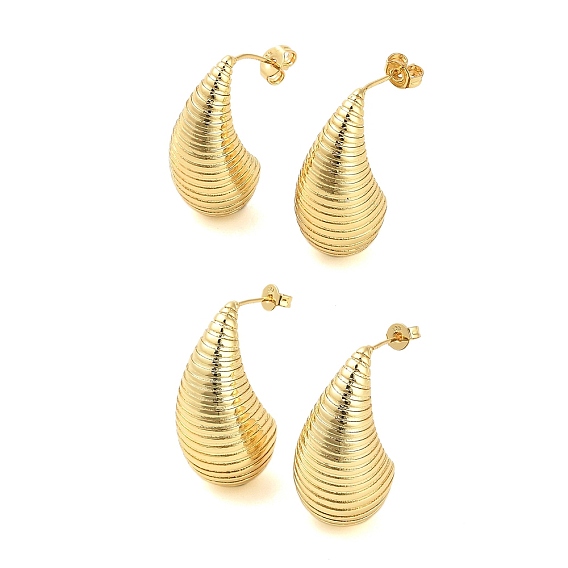 Серьги-гвоздики из латуни с рифленым каплевидным покрытием для женщин, долговечный, без свинца и без кадмия