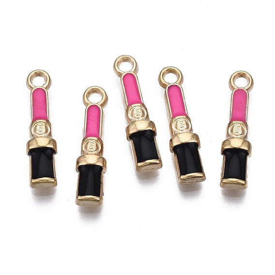 Alloy Enamel Pendants, Cadmium Free & Lead Free, Light Gold, Lipstick