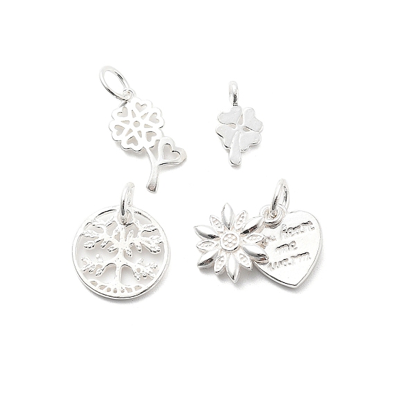 925 серебряные шармы, сердце цветок клевер дерево жизни денежное дерево, серебряный цвет гальваническим