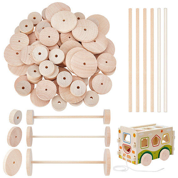 66шт. колесо из березы, с 33шт. деревянной палочкой, Диетические аксессуары, плоско-круглые