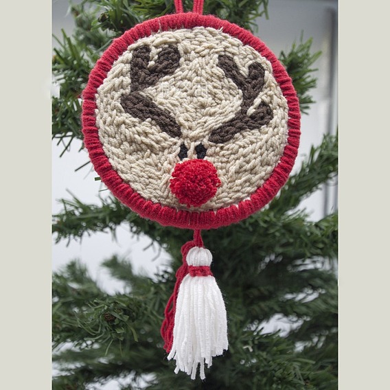 Punch Embroidery Starter Kit, Including Plastic Embroidery Hoop, Alloy Needle, Punch Needle Pen, Fabric, Felt, Threader, Water Removal Pen and 5 Colors Threads, Christmas Reindeer Pattern