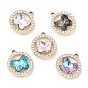 UV Plating Alloy Pendants, with Crystal Rhinestone and Glass, Cadmium Free & Lead Free, Flat Round with Butterfly Charms