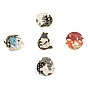 5Pcs 5 Style Creative Zinc Alloy Brooches, Enamel Pin, with Iron Butterfly Clutches or Rubber Clutches, Flat Round & Fish & Fox & Rabbit, Golden