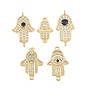 Brass Micro Pave Cubic Zirconia Connector Charms, Hamsa Hand Links, Rack Plating, Long-Lasting Plated, Cadmium Free & Lead Free
