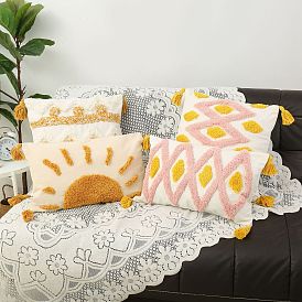 Tufted Throw Pillowcase Bohemian Geometric Plush Sofa Cushion Living Room Bedroom Bedside Flocking Lumbar Pillow